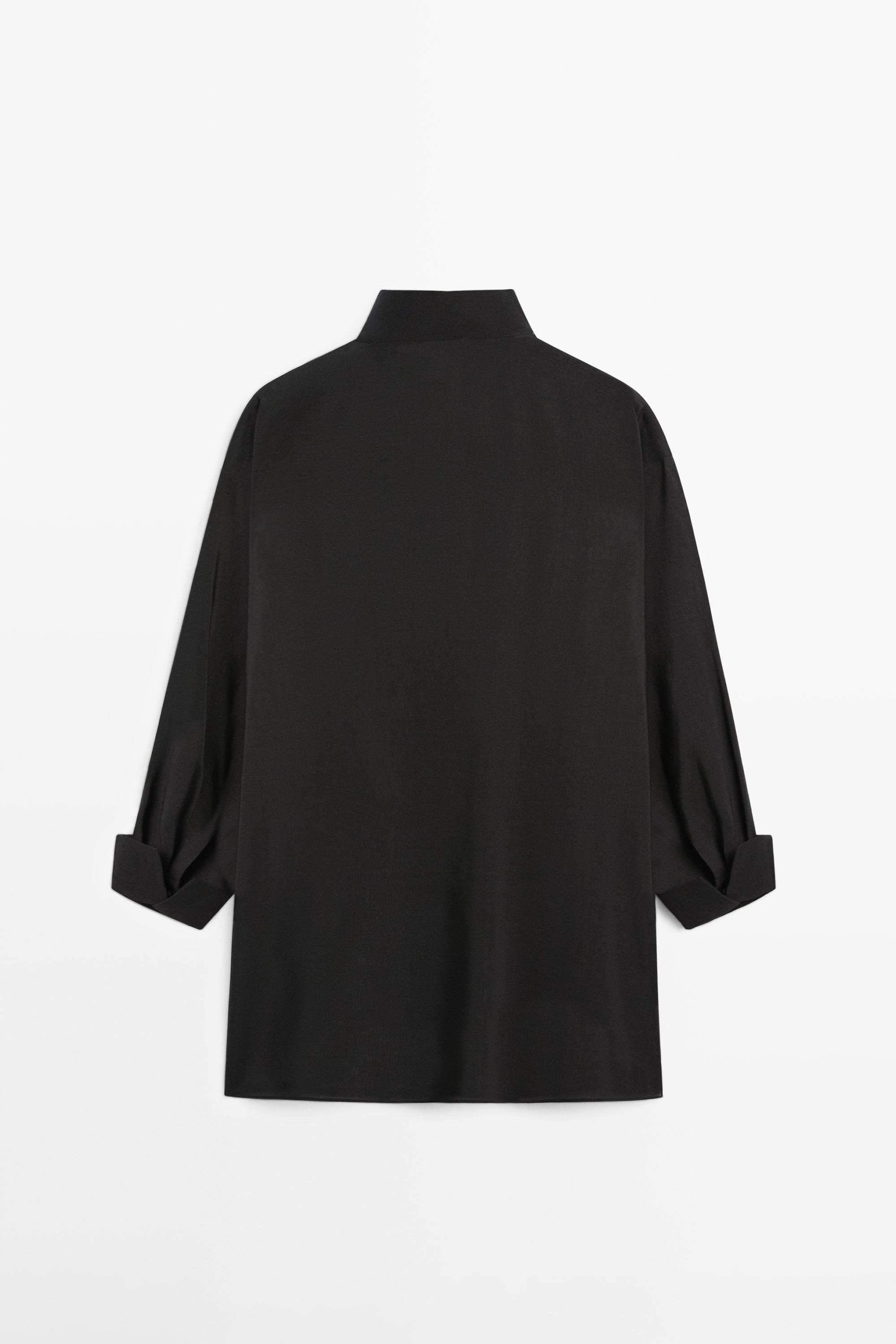 Flowing linen blend shirt with stand collar